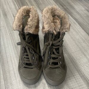 Aldo Olive Faux Fur High-Top Sneakers